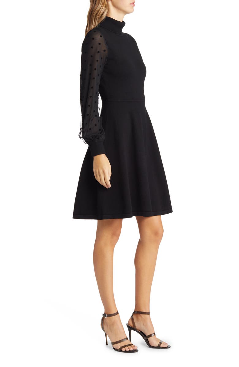 Eliza J Mixed Media Long Sleeve Fit & Flare Dress, Alternate, color, 