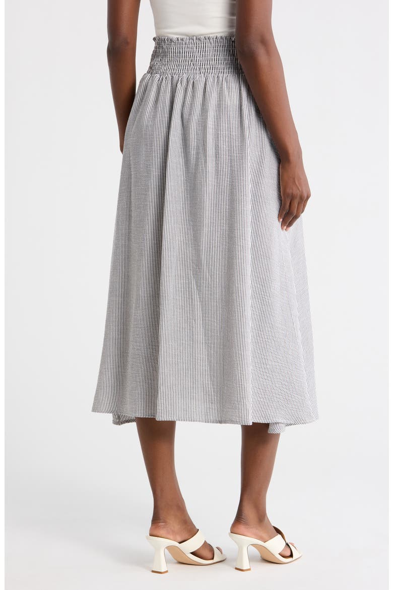 Smocked Waist Midi Skirt, Alternate, color, BLACK