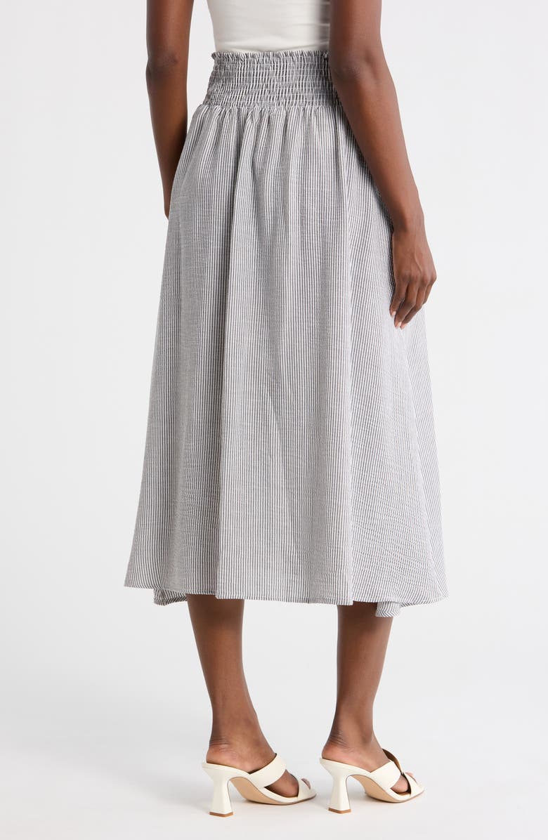 Renee C Smocked Waist Midi Skirt, Alternate, color, Black