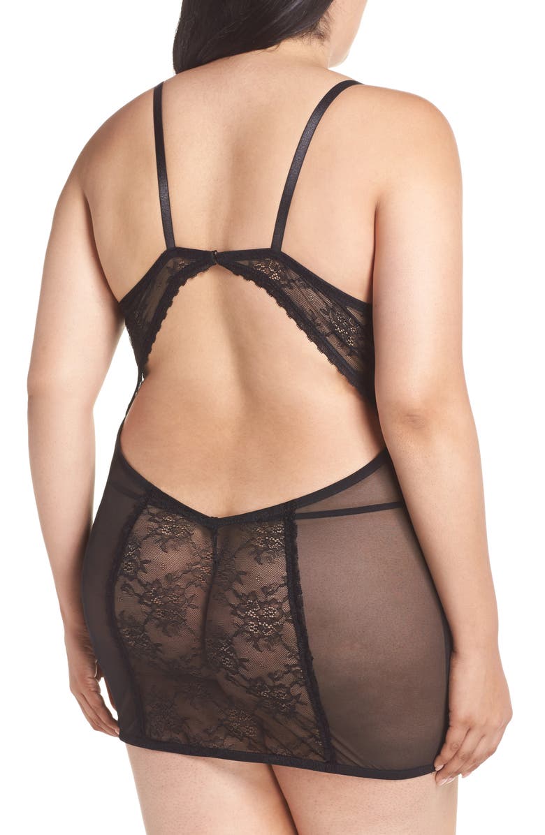 Oh La La Cheri Lace & Mesh Underwire Babydoll Chemise & Thong, Alternate, color,