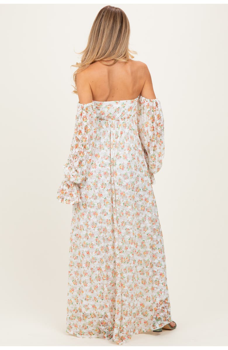 PinkBlush Floral Lace Smocked Long Sleeve Off Shoulder Maxi Dress, Alternate, color, Orange