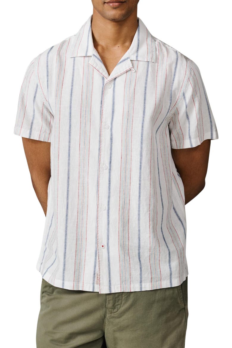Abbey Cuban Collar Short Sleeved Shirt, Alternate, color, White Mix Stripe