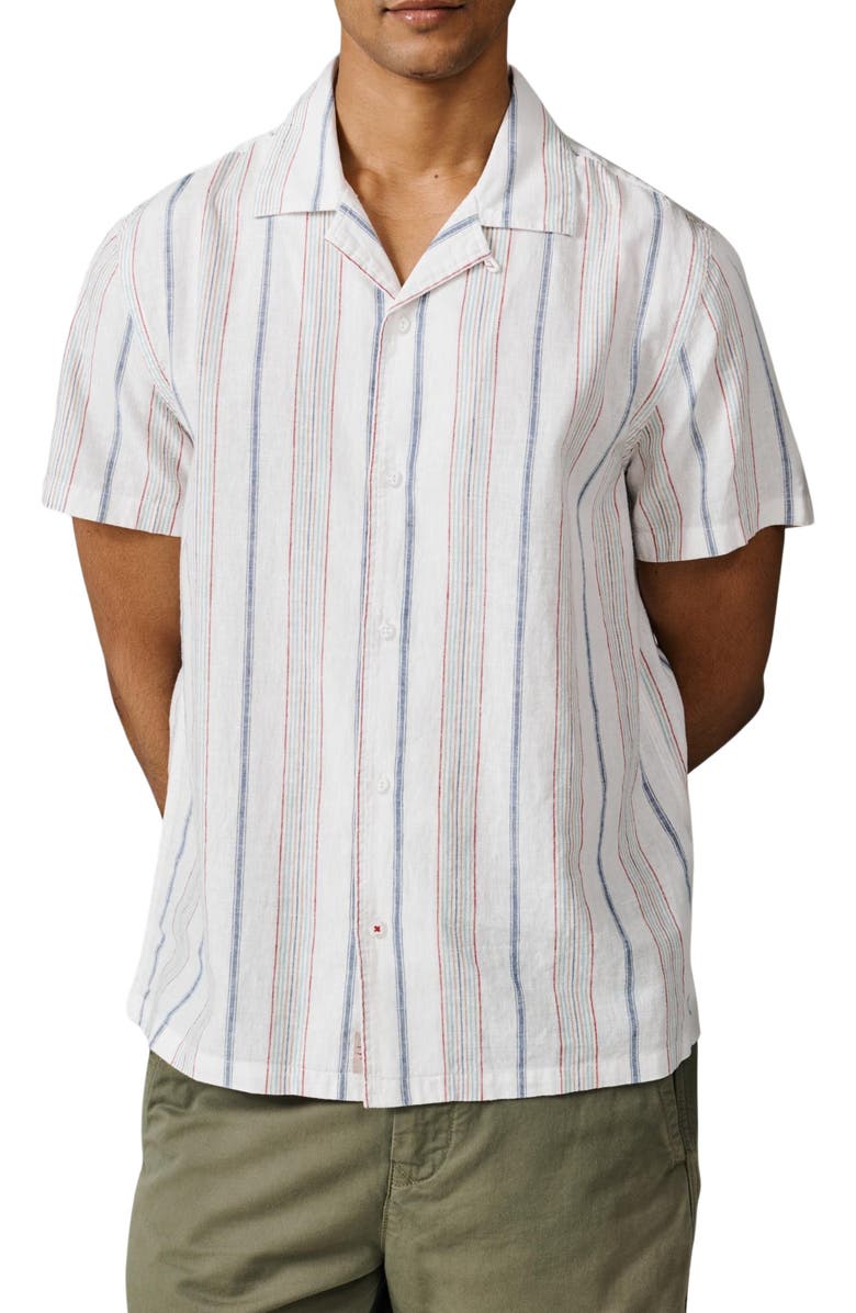 Aubin Abbey Cuban Collar Short Sleeved Shirt, Alternate, color, White Mix Stripe