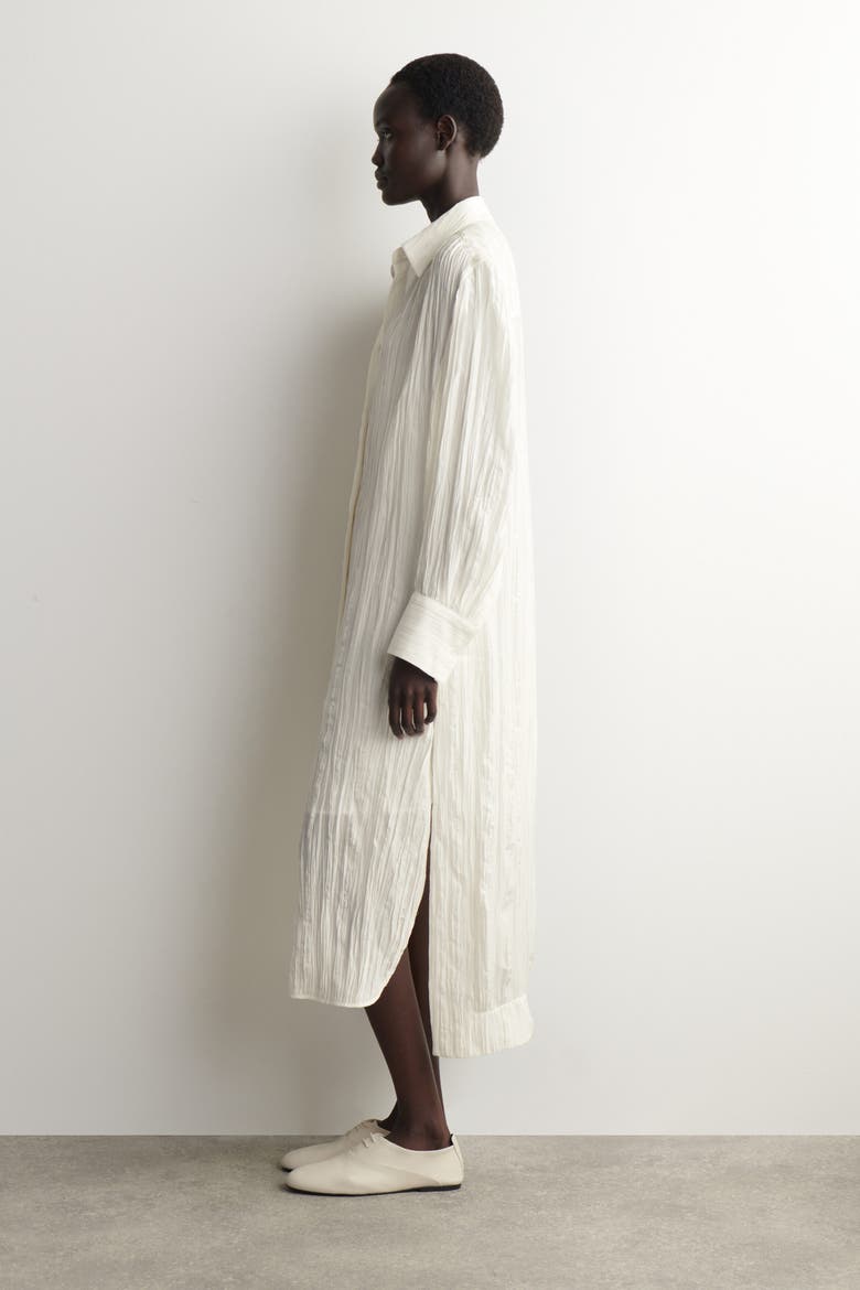 Crinkled-silk Midi Shirt Dress, Alternate, color, WHITE