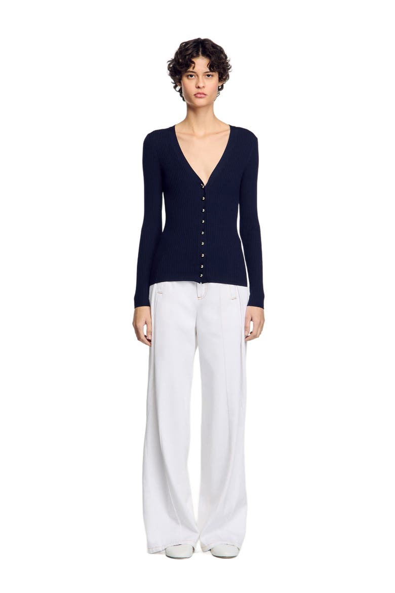 Rib knit cardigan, Main, color, Navy blue