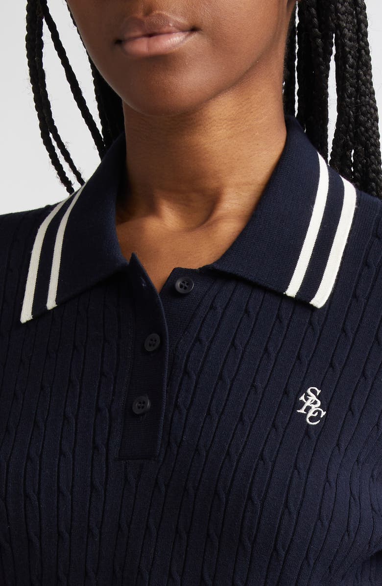 Sporty & Rich Cable Tipped Long Sleeve Polo Sweater, Alternate, color, 