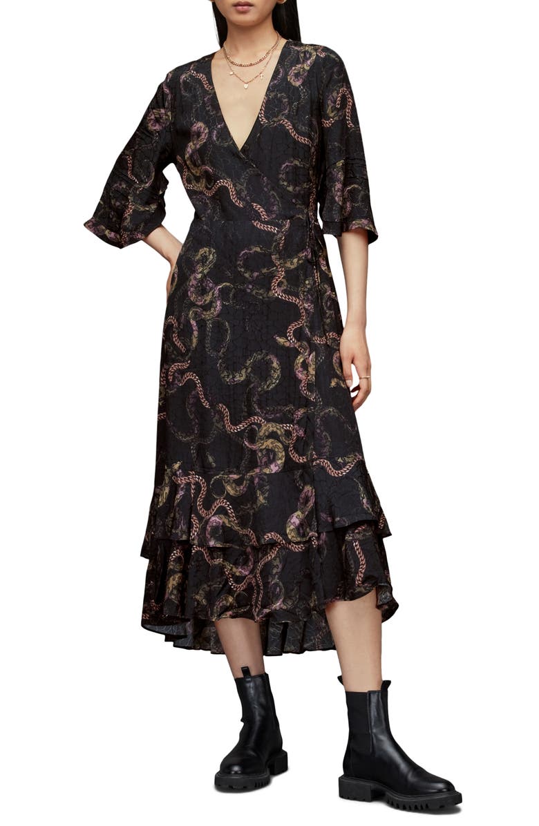 AllSaints Delana Tempest Wrap Dress, Main, color, 