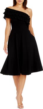 Dress the Population Kristy Ruffle One-Shoulder Cocktail Dress