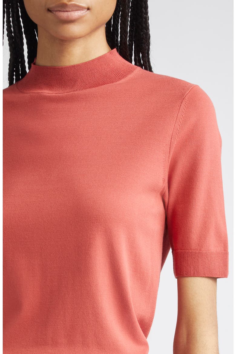 Mock Neck Short Sleeve Sweater, Alternate, color, RED BRICK