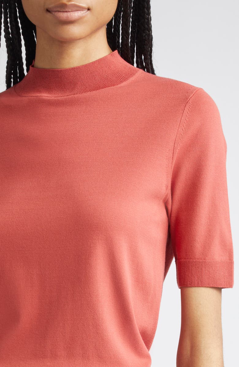 Lafayette 148 New York Mock Neck Short Sleeve Sweater, Alternate, color, Red Brick