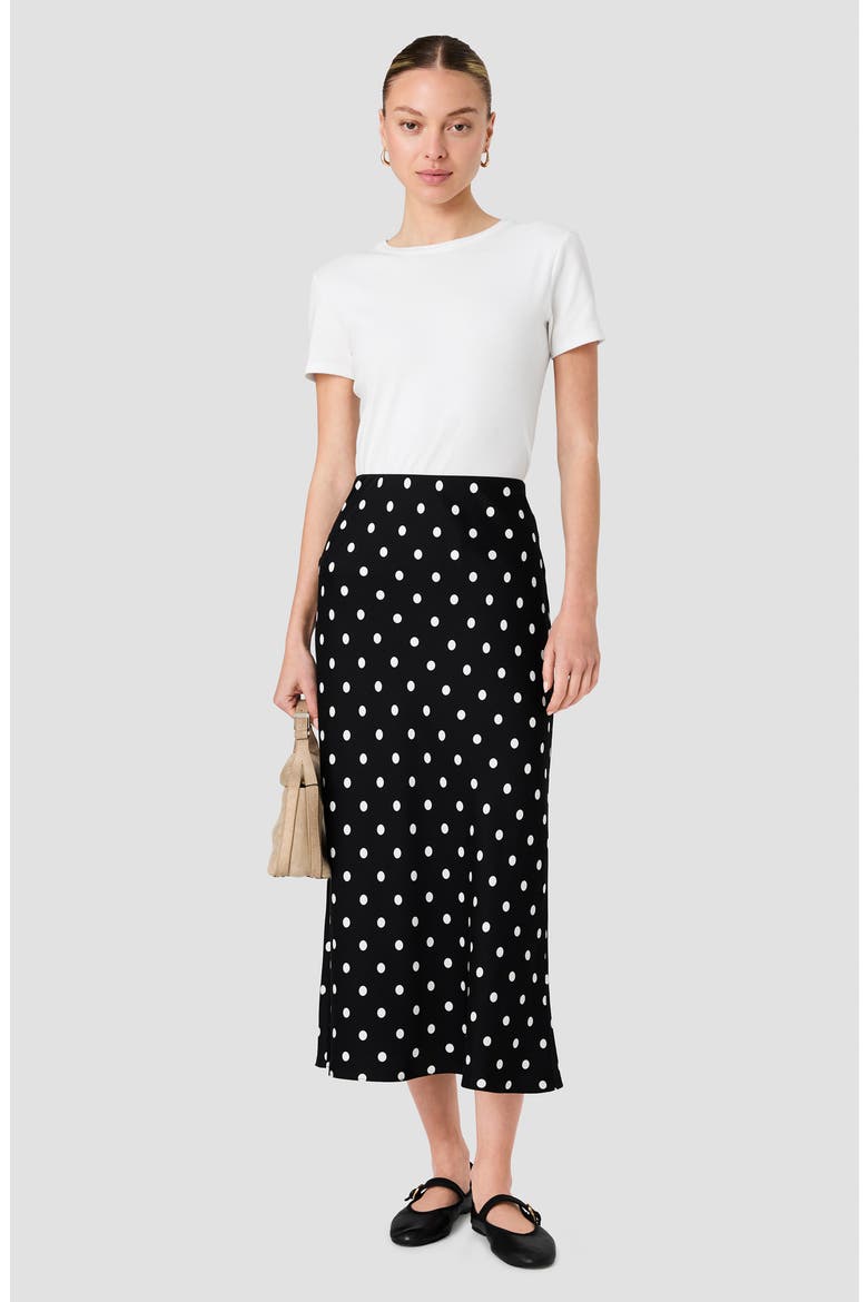 Ennis Polka Dot Satin Midi Skirt, Alternate, color, BLACK/ WHITE