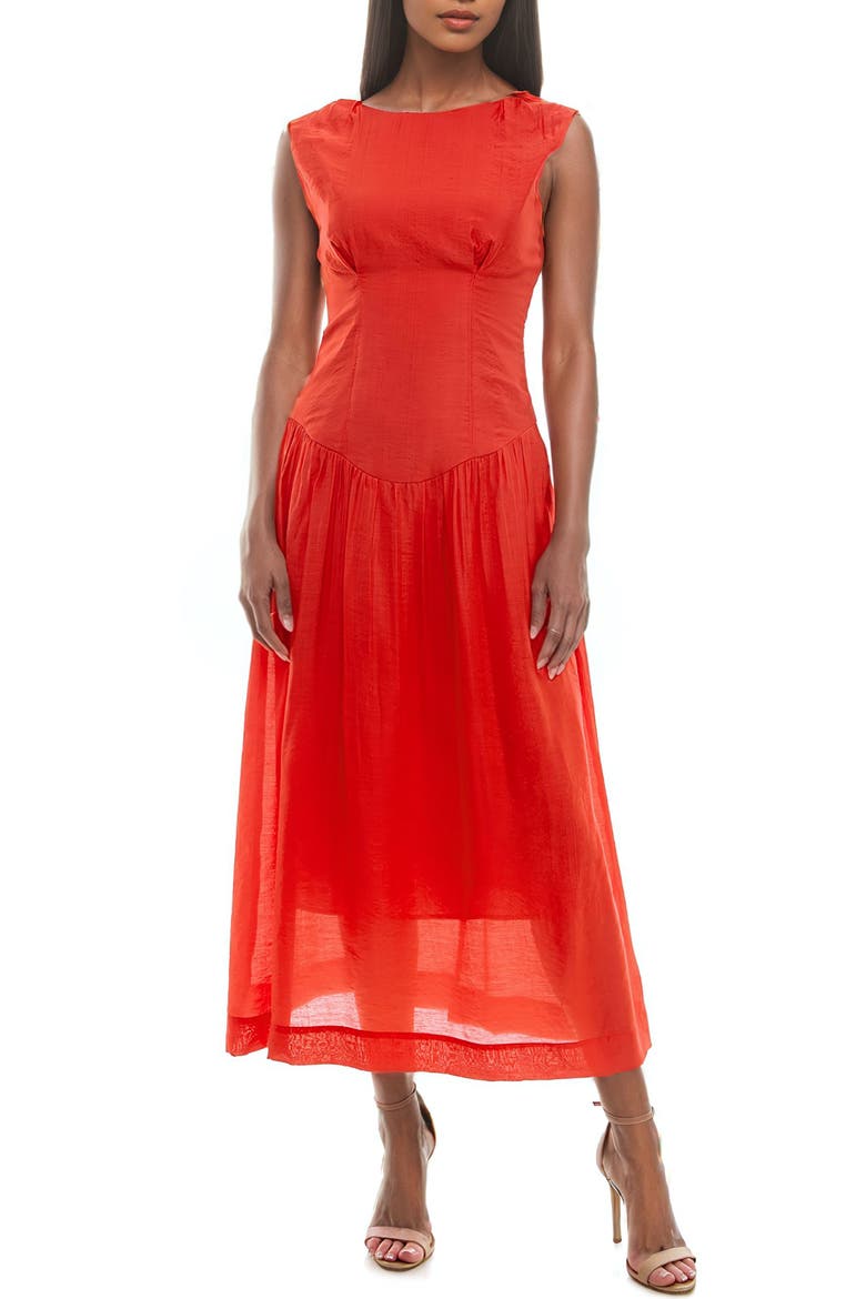 Drop Waist Midi Dress, Main, color, FLAME SCARLET