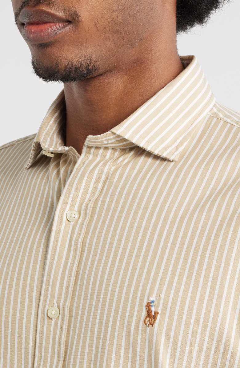 Polo Ralph Lauren Classic Fit Stripe Cotton Button-Up Oxford Shirt, Alternate, color, Coastal Beige White