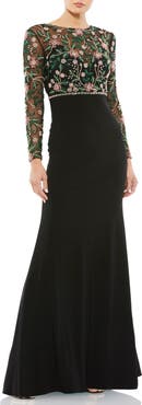 Mac Duggal Beaded Illusion High Neck Trumpet Gown