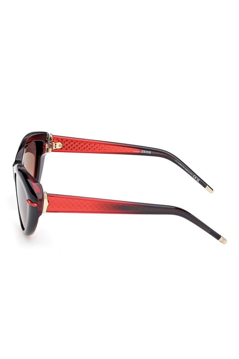 56mm Cat Eye Sunglasses, Alternate, color, BLACK / RED INSIDE / ZEISS