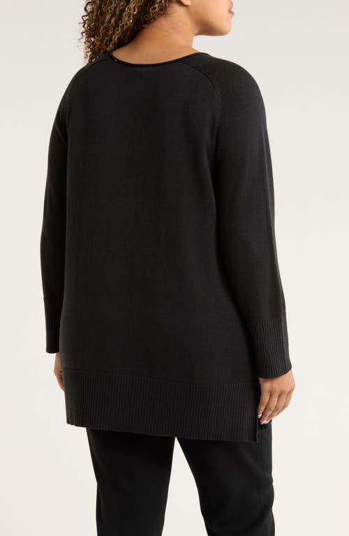 Eileen Fisher V-neck Cotton Blend Sweater In Black