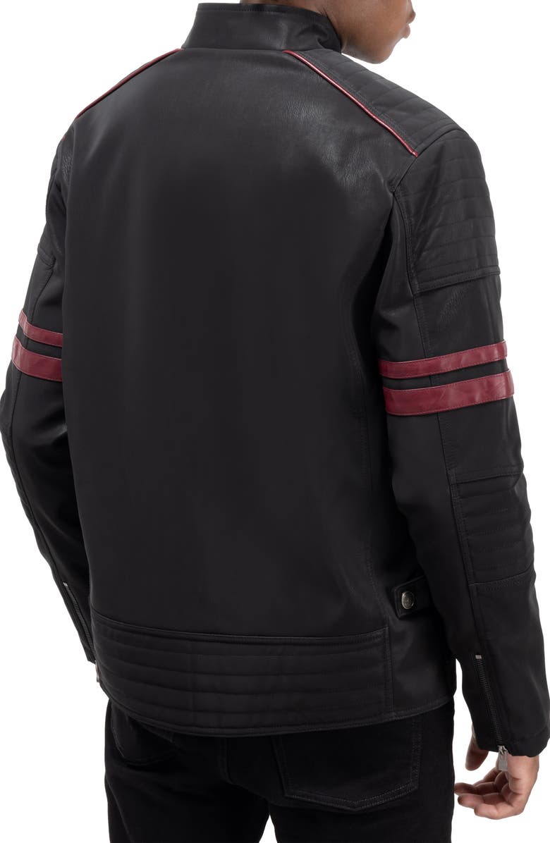 XRAY Faux Fur Lined Faux Leather Moto Jacket, Alternate, color, Black/ Burgundy