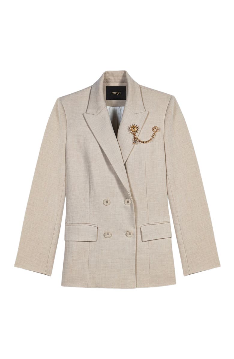 maje Suit jacket with brooch, Alternate, color, Beige