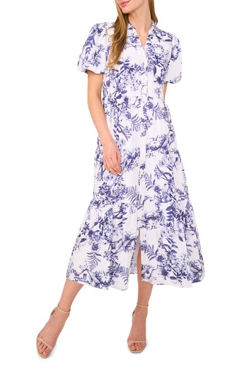 Floral Tiered Cotton Midi Shirtdress
