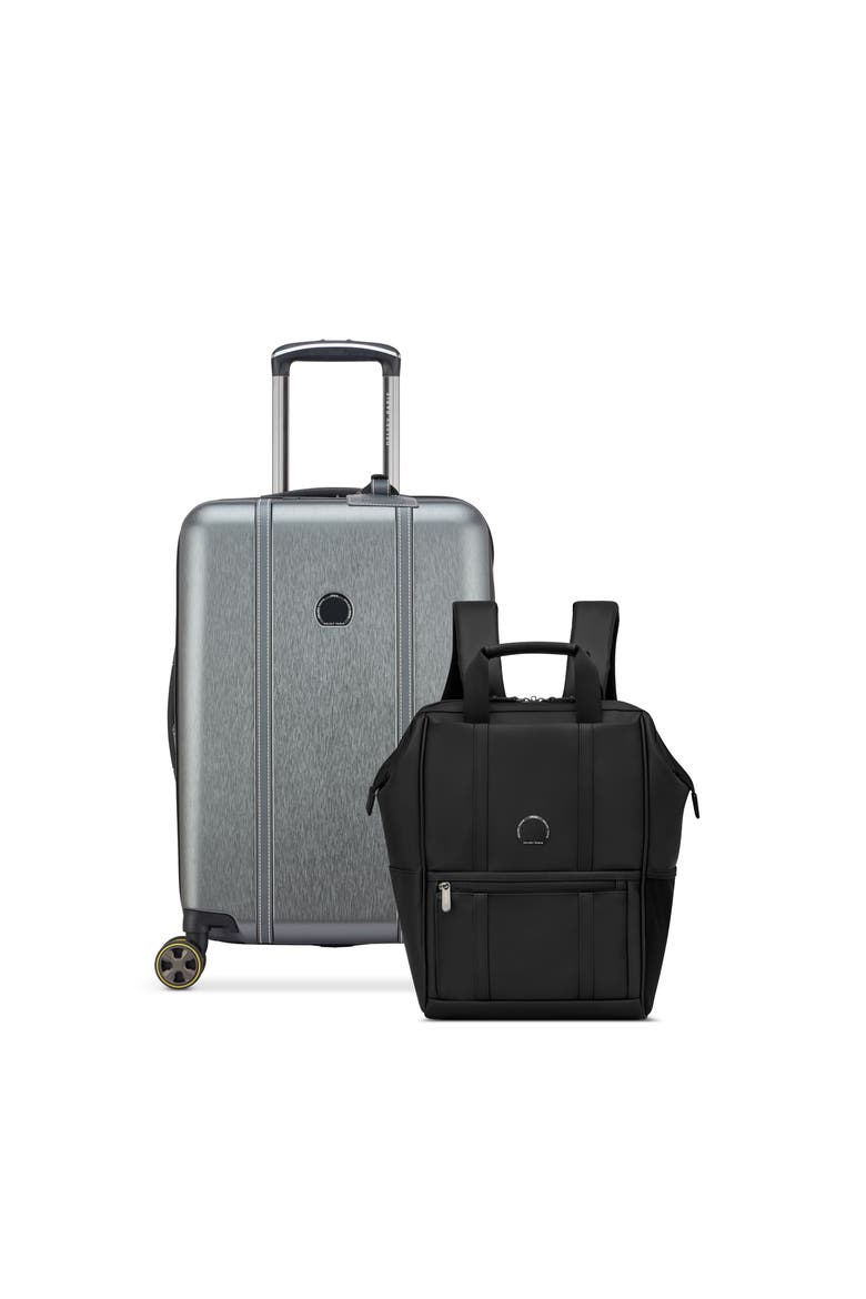 Cadence 2 Piece Set 14" Laptop Backpack & 20" Carry On Spinner Luggage, Main, color, Brushed Silver