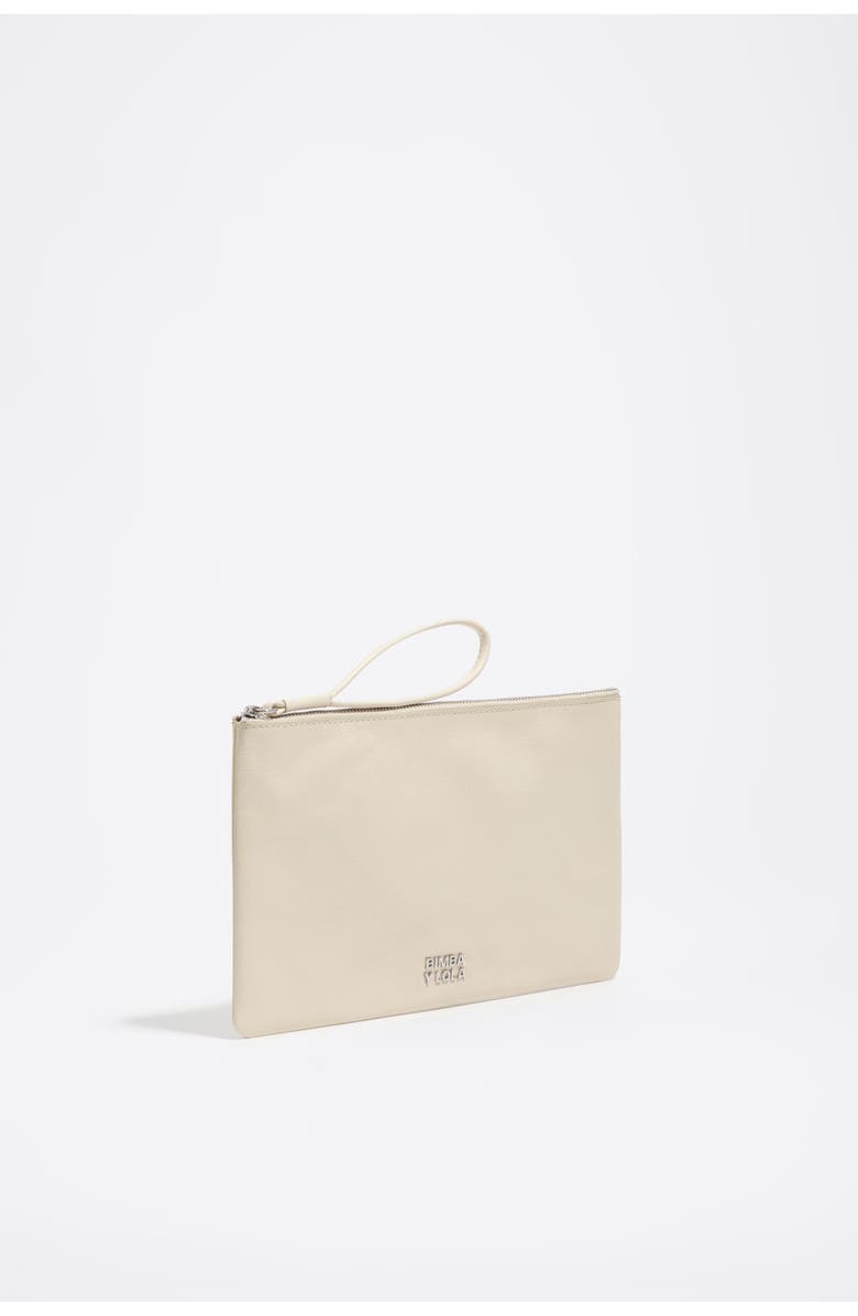 Bimba y Lola Medium Leather Zip Clutch, Main, color, Ivory