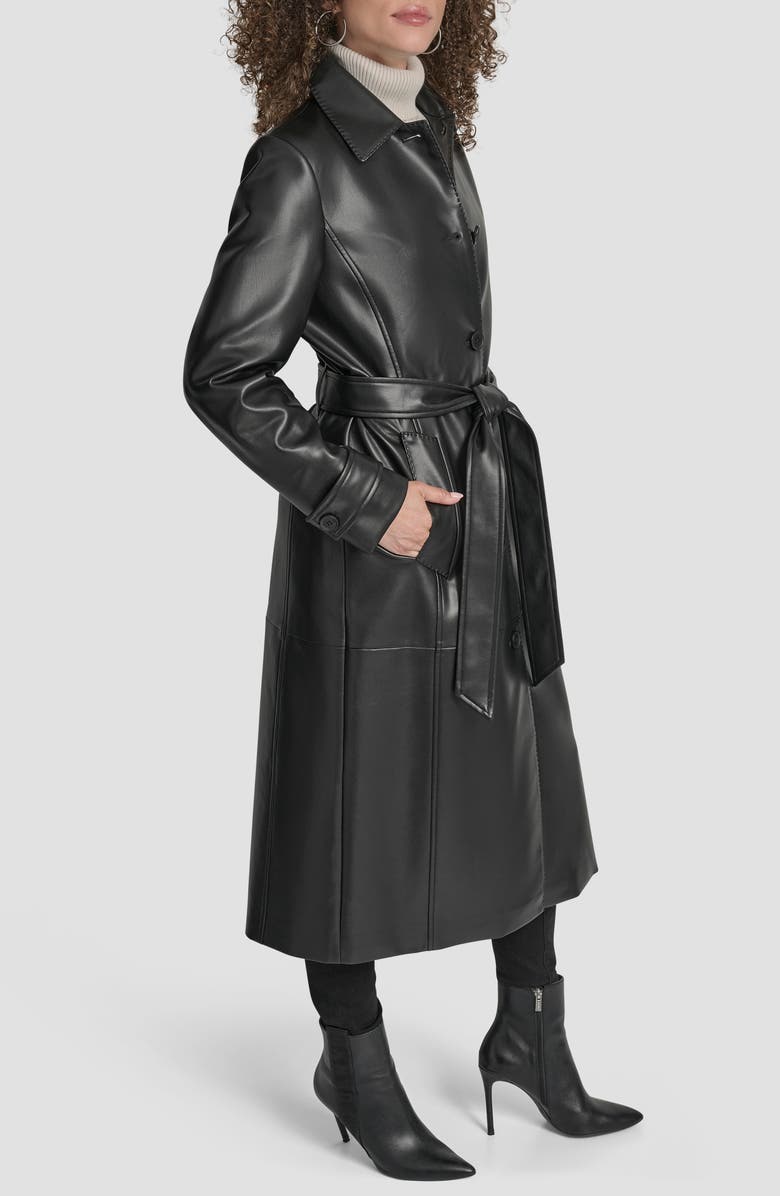 DKNY Faux Leather Trench Coat, Alternate, color, Black