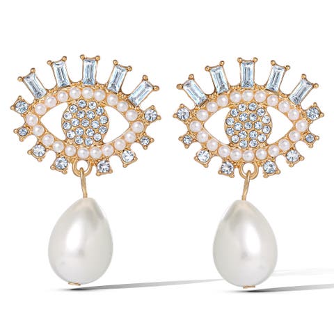 Gold-Tone Evil Eye Pearl Drop Earrings