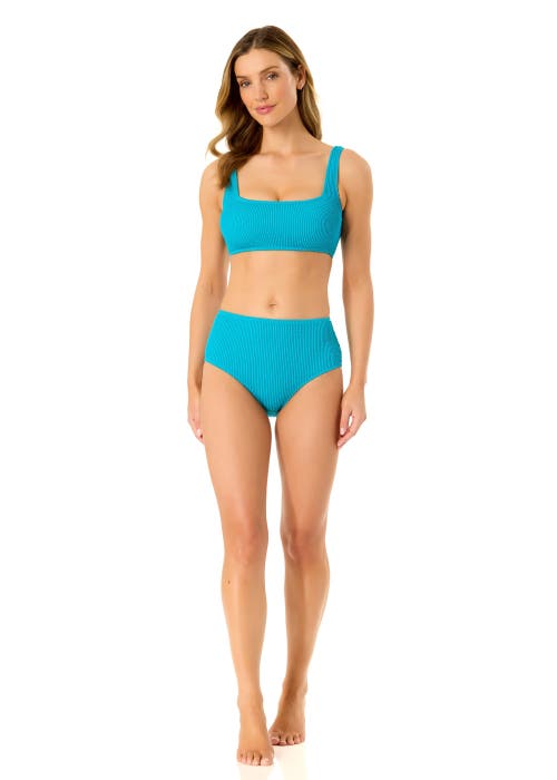 ANNE COLE LIVE IN COLOR TEXTURED CLASSIC SQUARE NECK BRALETTE BIKINI SWIM TOP