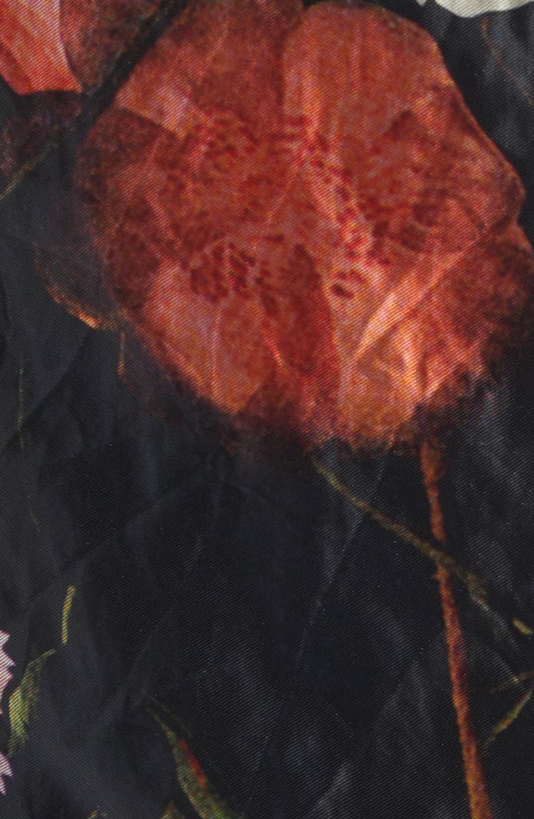 Erdem Floral Painting Crushed Metallic Satin Cocktail Dress, Alternate, color, Dutch Flower Painting Black