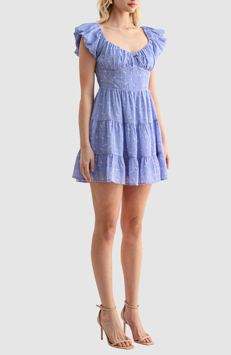 Lush Floral Puff Sleeve Fit & Flare Minidress, Alternate, color, Periwinkle Floral