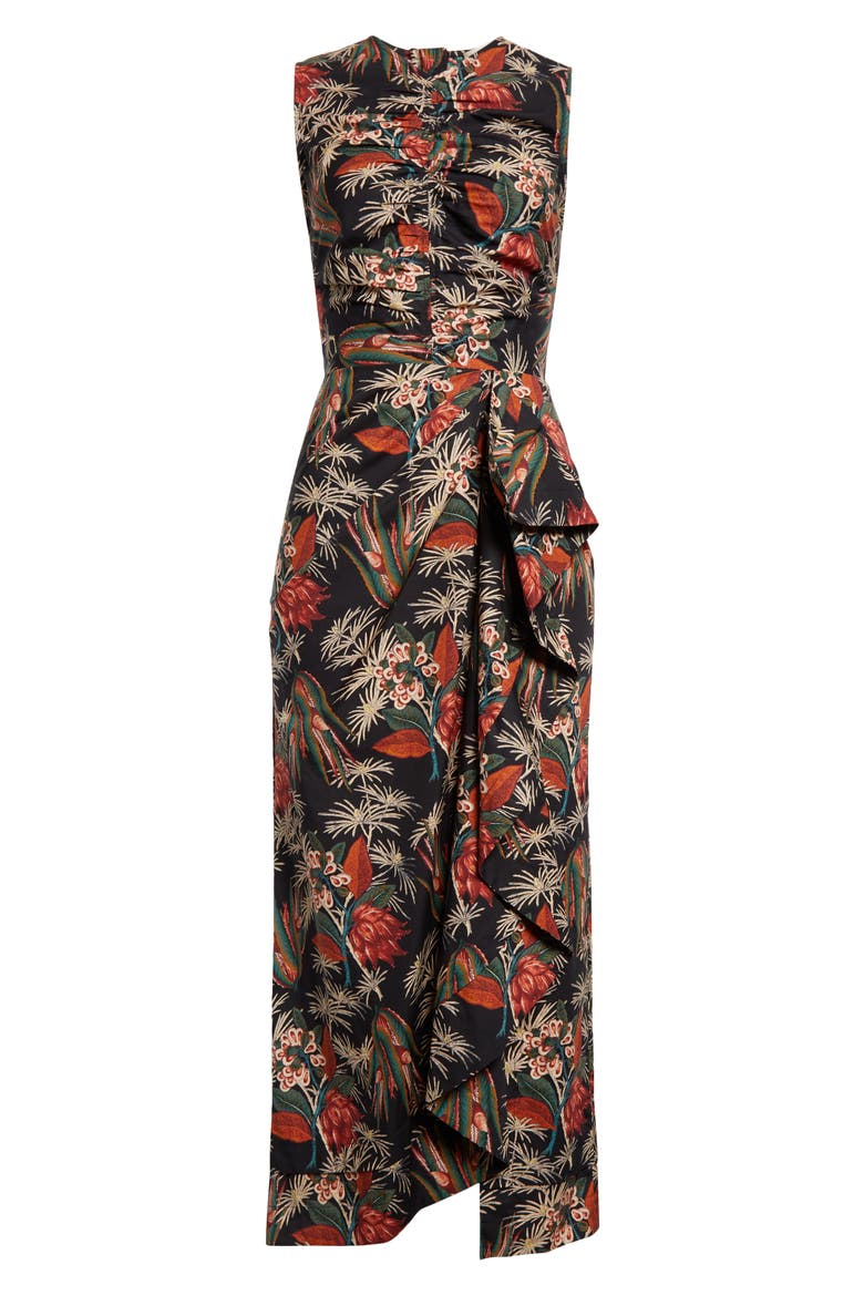 Edlyn Floral Ruffle Detail Cotton Midi Dress, Alternate, color, ANTHURIUM