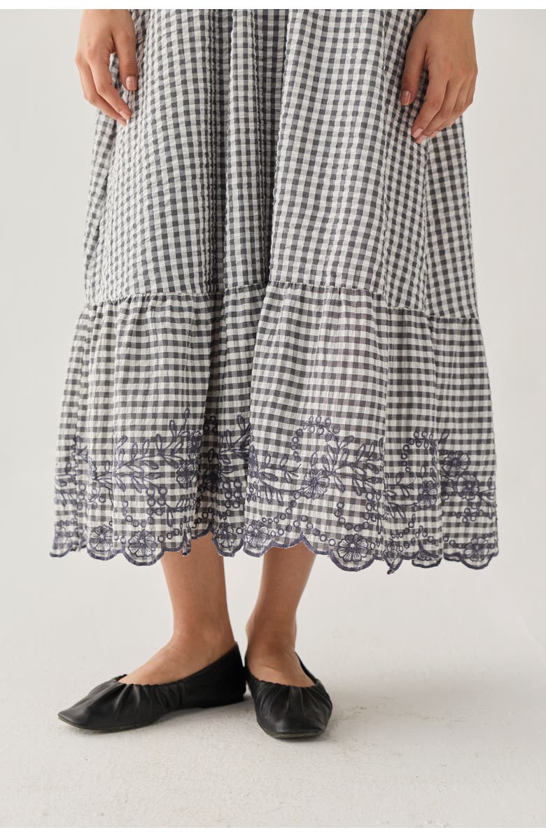 Reistor Smocked Maxi Dress in Checks, Alternate, color, Charcoal Check
