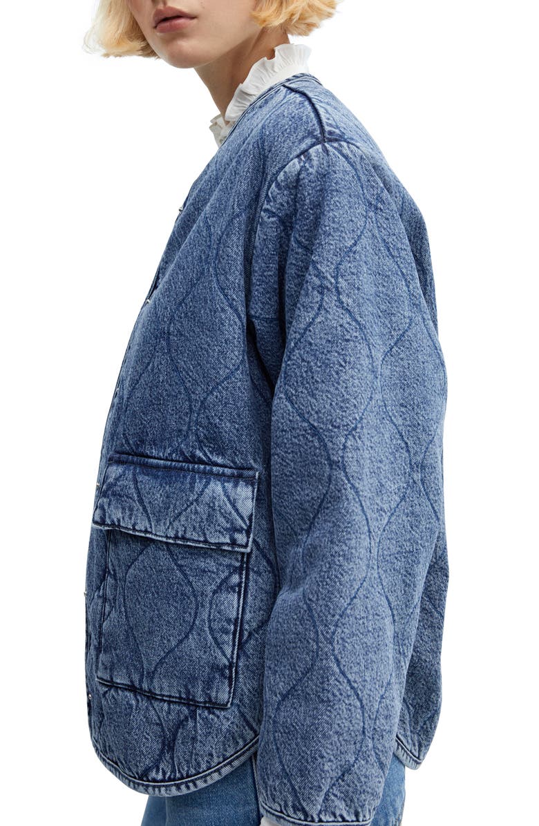 MANGO Quilted Collarless Denim Jacket, Alternate, color,