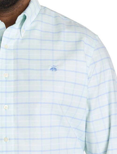 B+t Essentials Fit By Dxl Big & Tall Non-iron Oxford Check Sport Shirt In Bleached Aqua