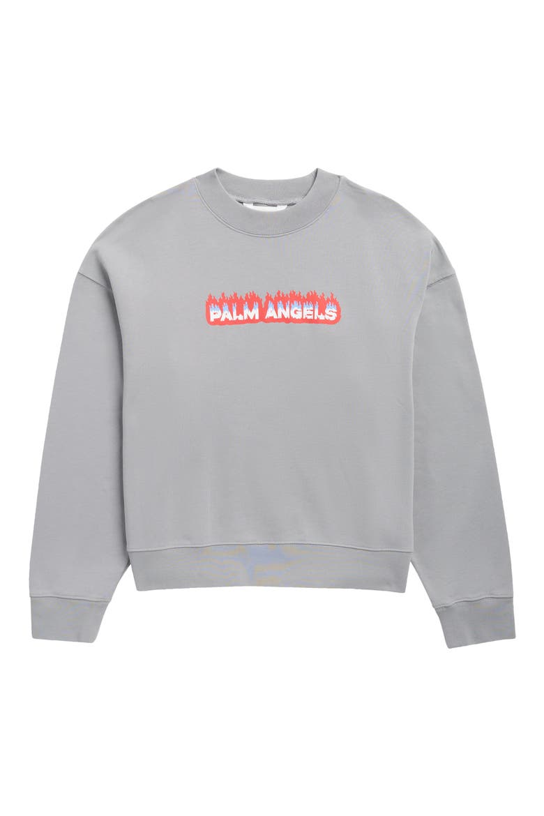 Kids' Flames Crewneck Sweatshirt, Main, color, DARK GREY/ RED