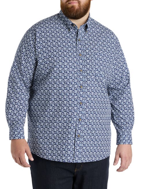 Harbor Bay By Dxl Big & Tall Easy-care Floral Print Sport Shirt In Multi