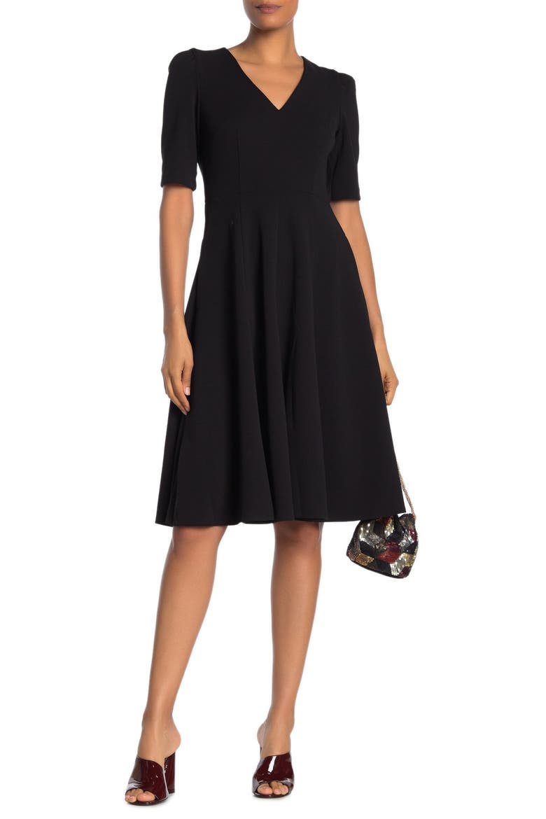 V-Neck Stretch Crepe Dress, Main, color, BLACK