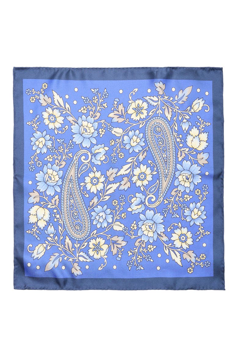 Paisley Floral Pocket Square, Alternate, color, NAVY/ YELLOW