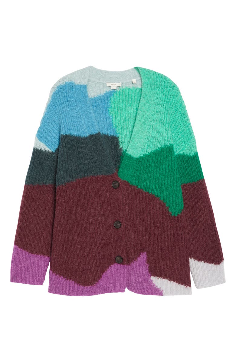Vince Intarsia Wave Mohair Blend Cardigan, Alternate, color,