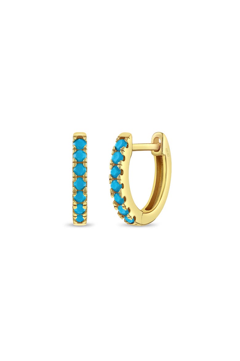 Small Multi Turquoise Huggie Plated Earrings, Main, color, Aqua Blue