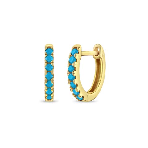 Small Multi Turquoise Huggie Plated Earrings