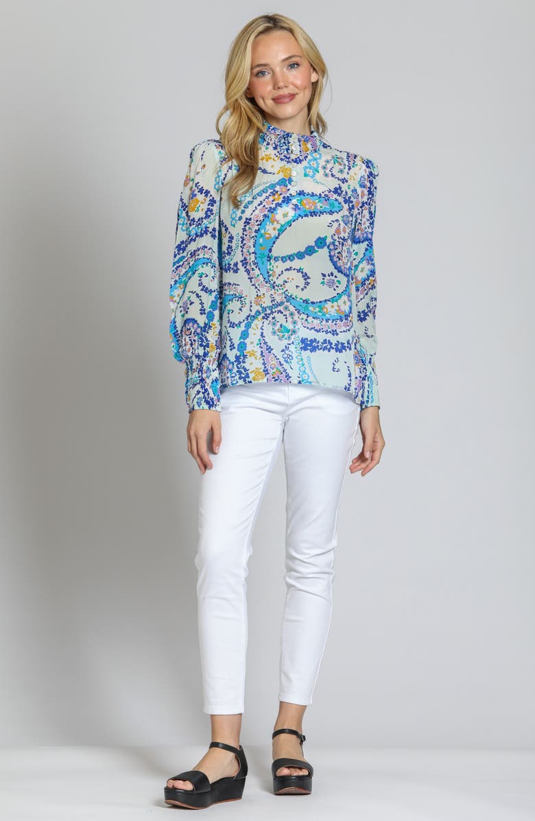 APNY Print Smocked Top, Alternate, color, Blue Multi