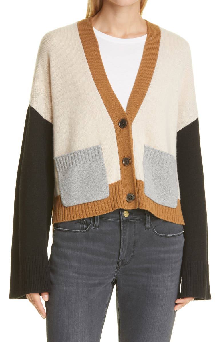 FRAME Colorblock Cashmere Cardigan, Main, color, 