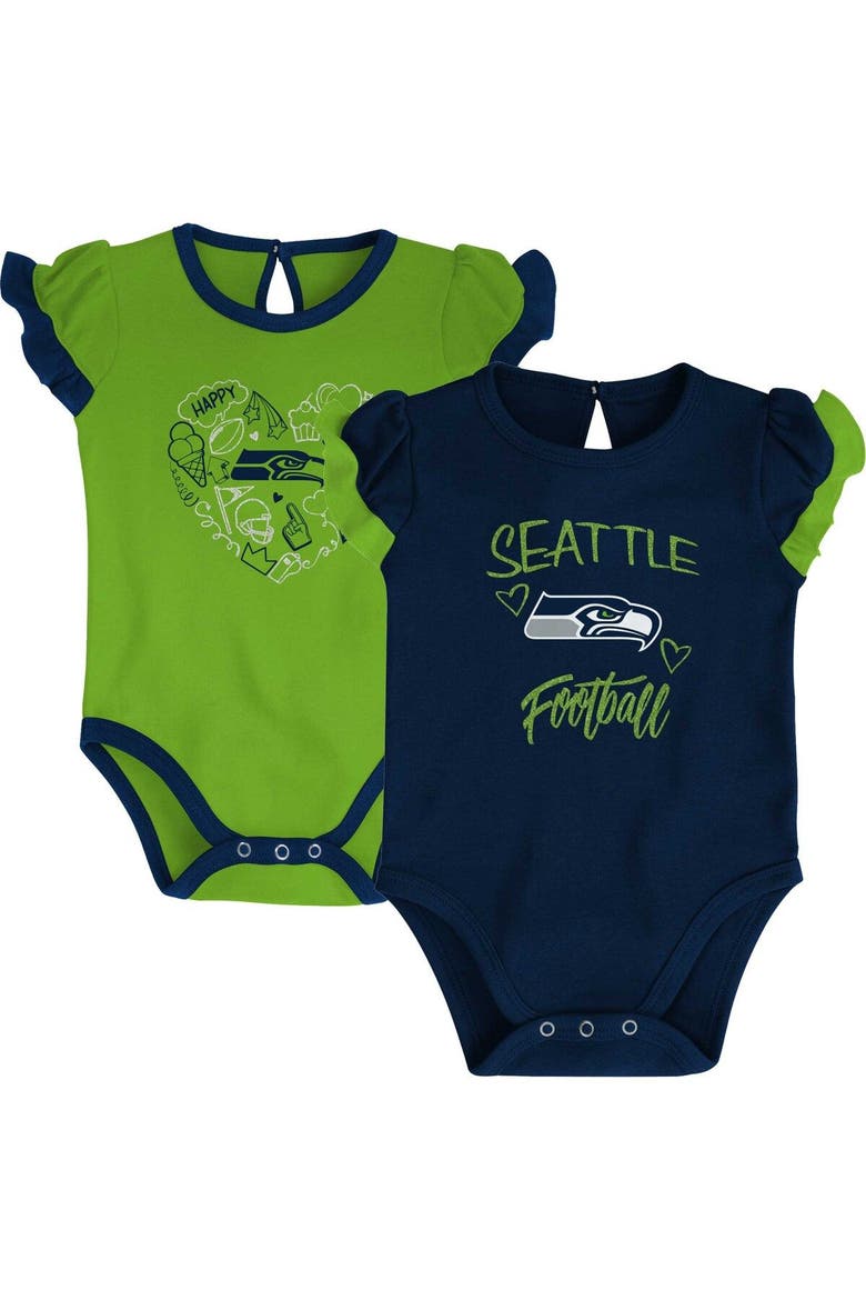 Newborn & Infant College Navy/Neon Green Seattle Seahawks Too Much Love Two-Piece Bodysuit Set, Main, color, Navy