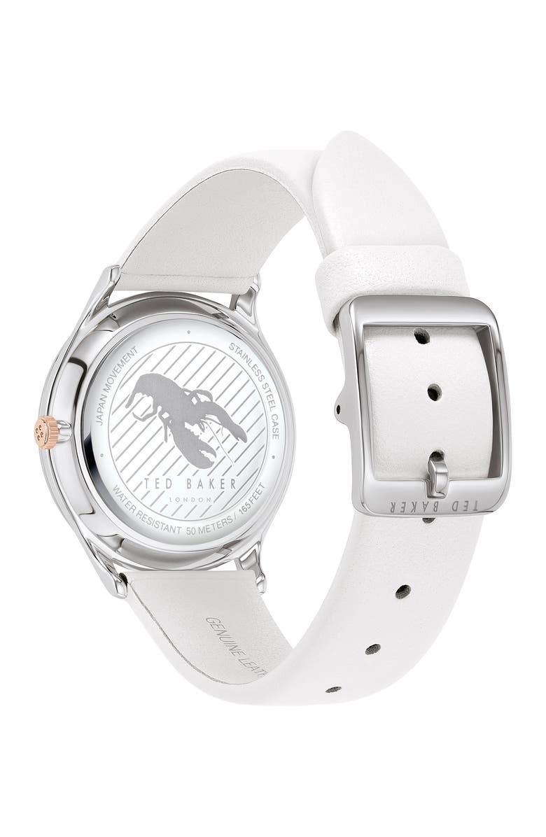 Ted Baker London Women's Belgravia Leather Strap Watch, 34mm, Alternate, color, Silver/Floral/White