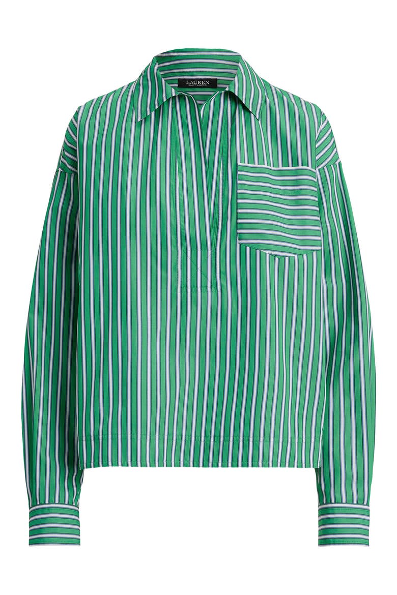 Stachee '70s Stripe Cotton Broadcloth Popover Shirt, Alternate, color, GREEN/ WHITE MULTI