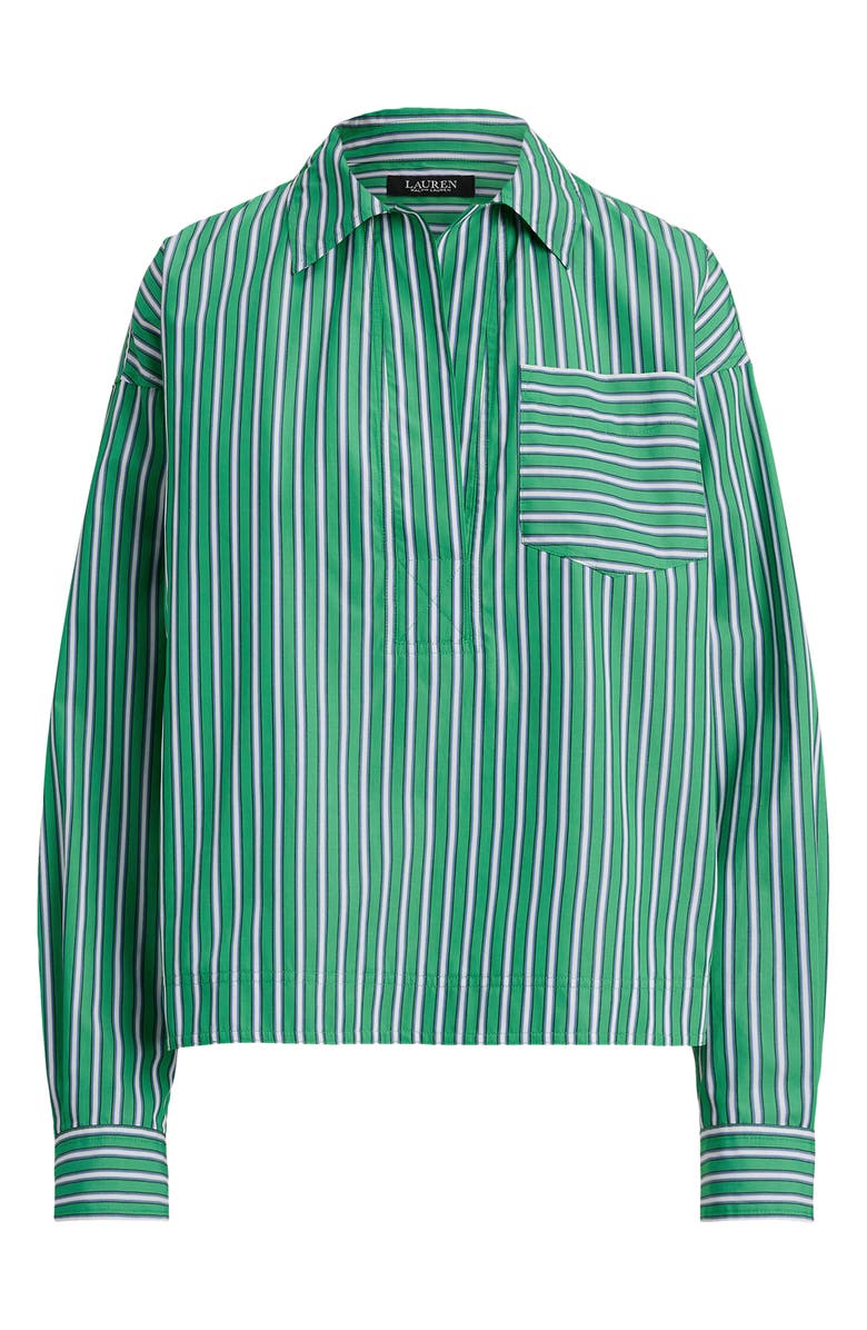 Lauren Ralph Lauren Stachee '70s Stripe Cotton Broadcloth Popover Shirt, Alternate, color, Green/ White Multi
