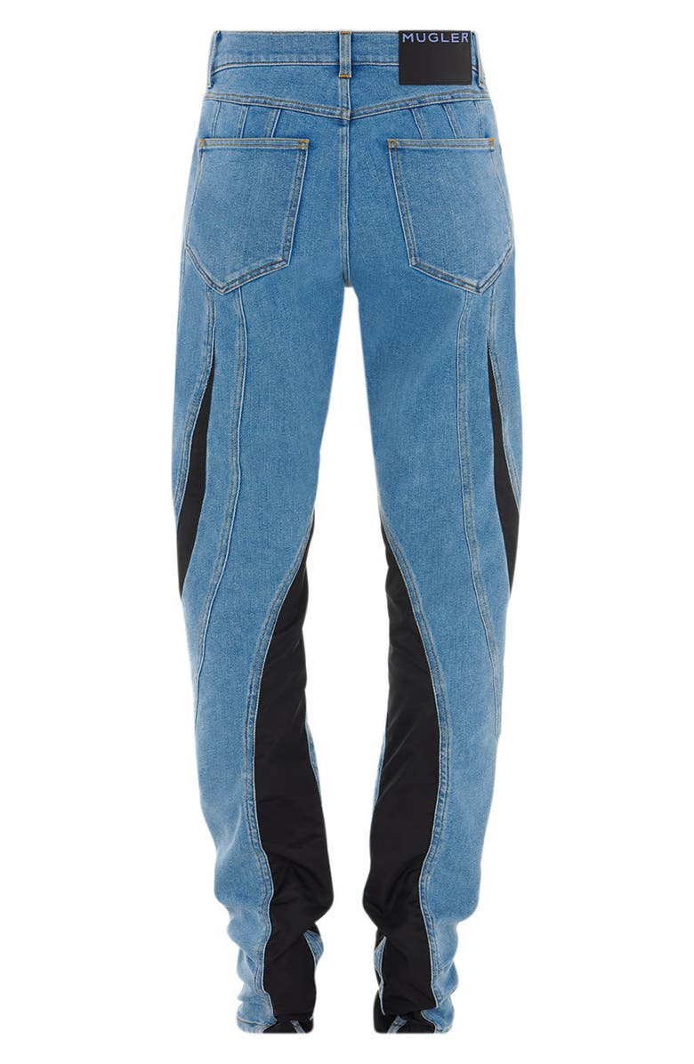 MUGLER Denim & Nylon Mix Media Skinny Jeans, Alternate, color, 