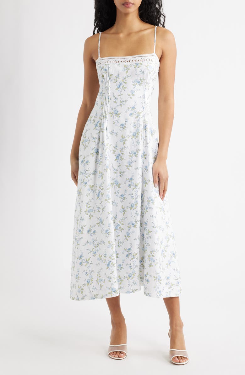 Reformation Pomona Sleeveless Linen Midi Dress, Main, color, Nostalgia