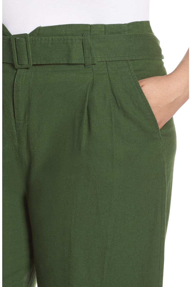Belted Wide Leg Linen Blend Pants, Alternate, color, GREEN PASTURES